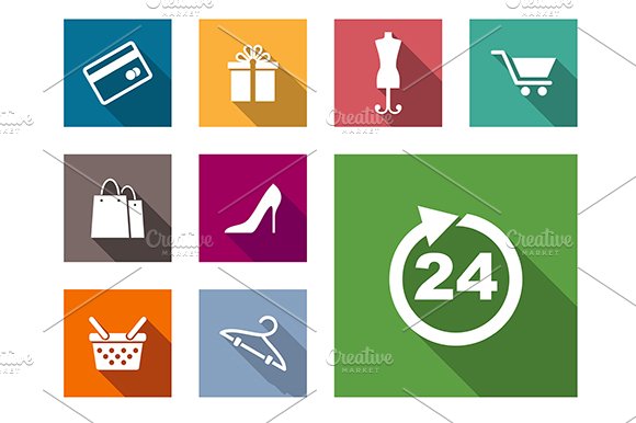 Flat shopping icons cover image.