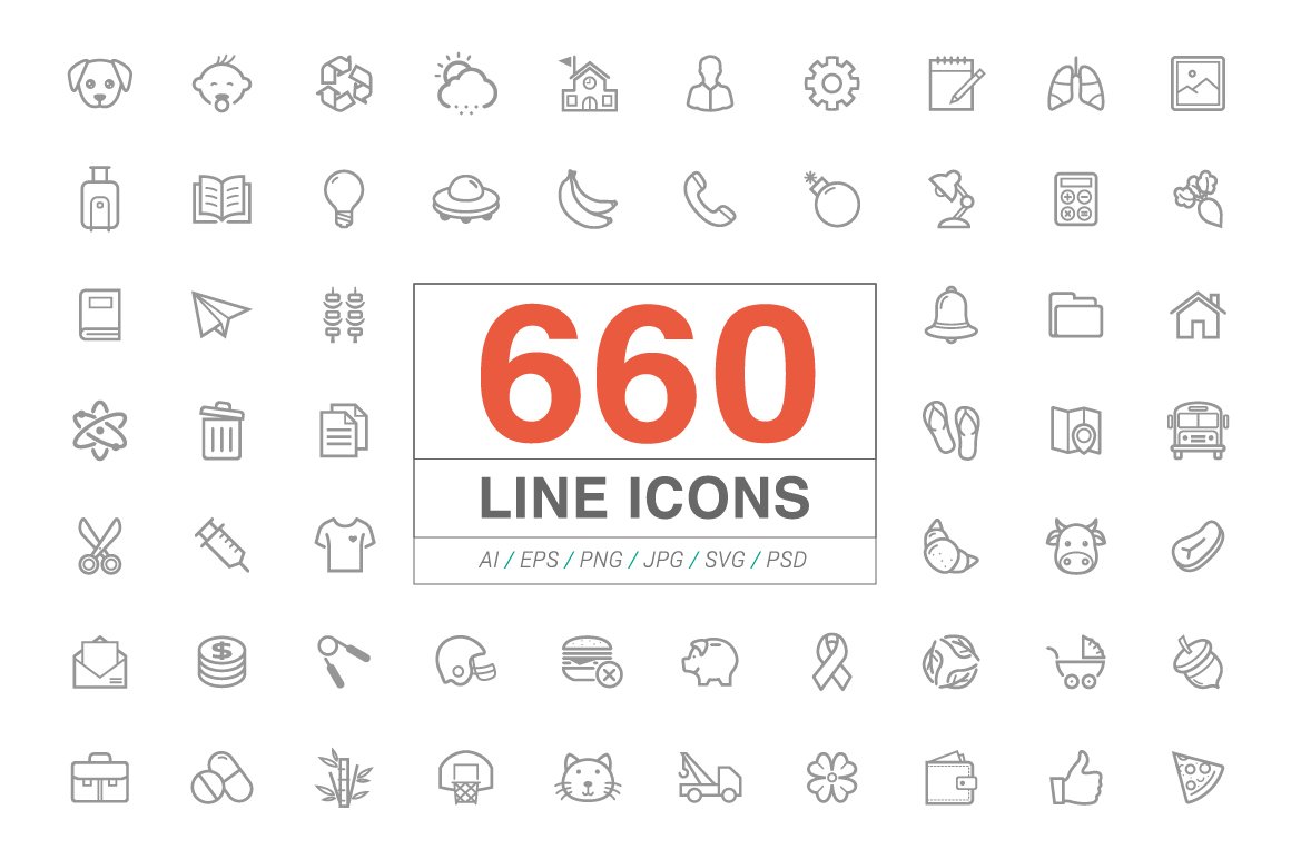 660 Line Icons pack cover image.