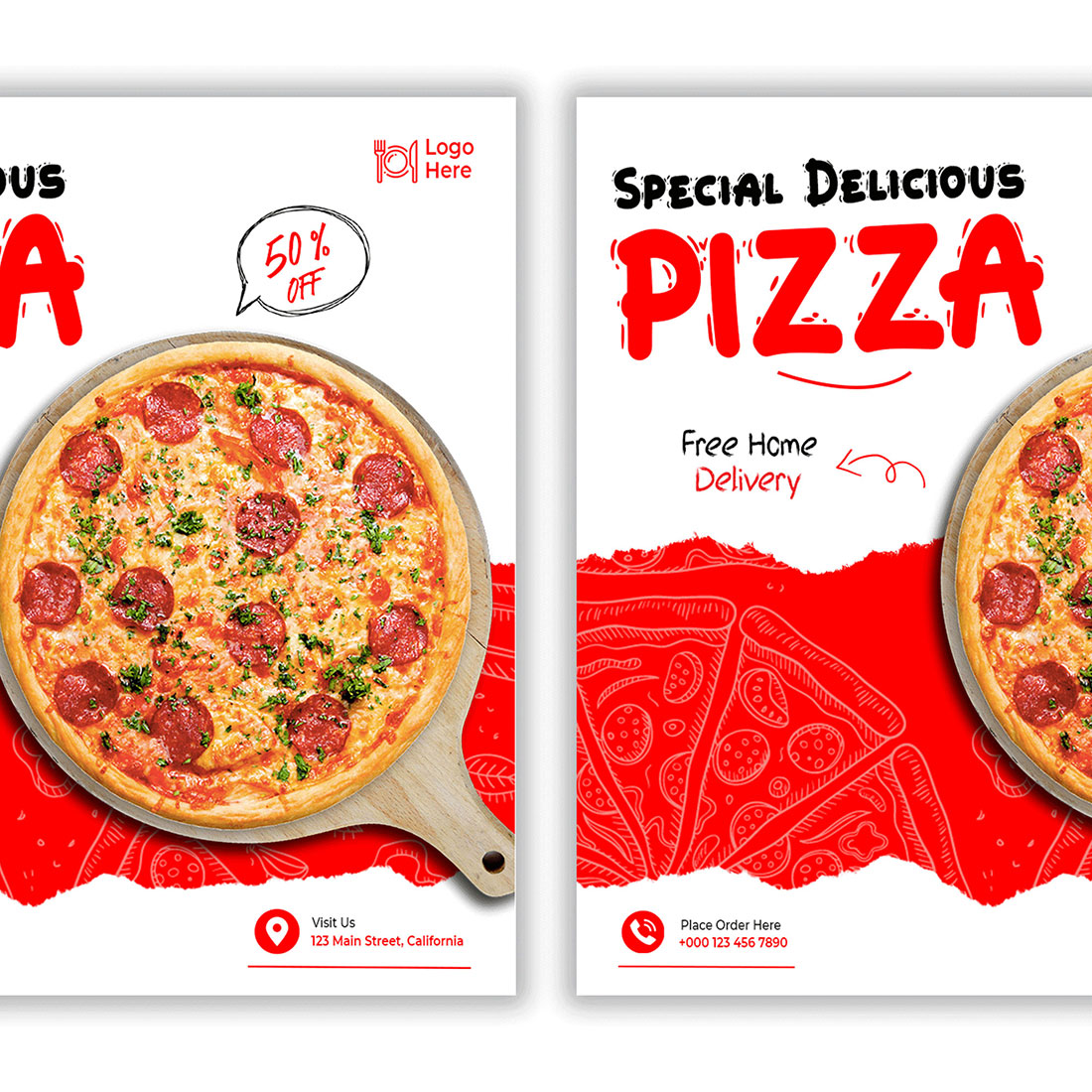 Food Menu Pizza Social Media Post And Instagram Banner Templates preview image.