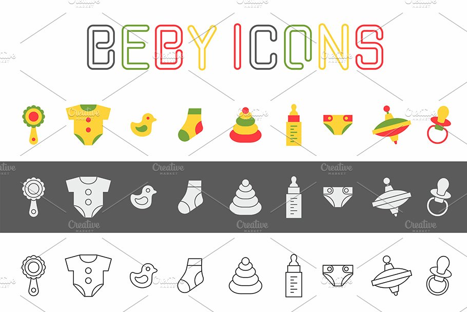 Baby things icons set cover image.