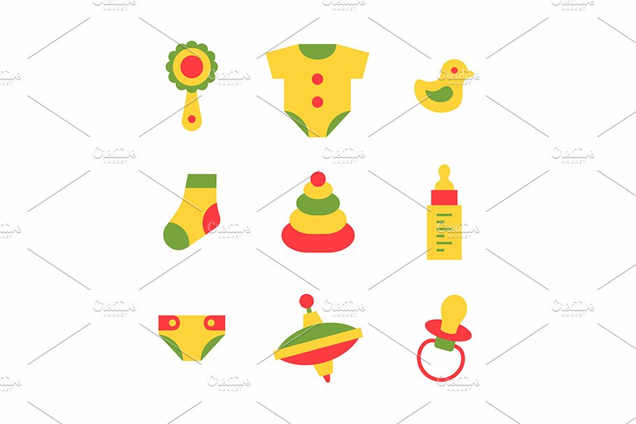 Baby things icons set preview image.