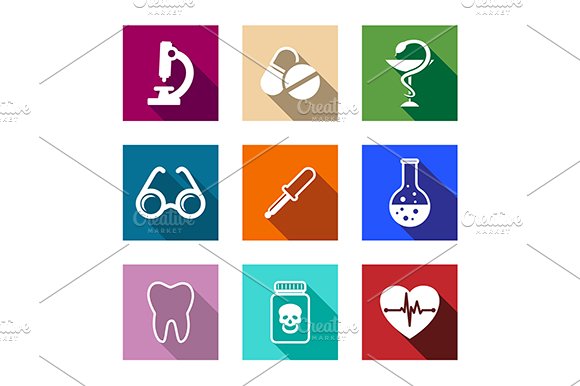Set of colorful medical icons cover image.
