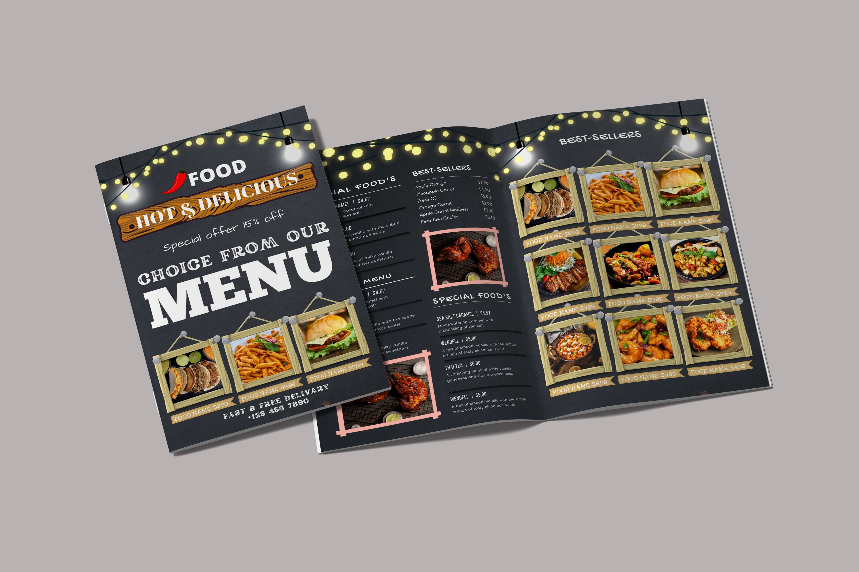 BiFold Food Menu Brochure Template cover image.