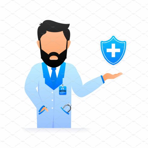 Medical care online doctor. Vector cover image.