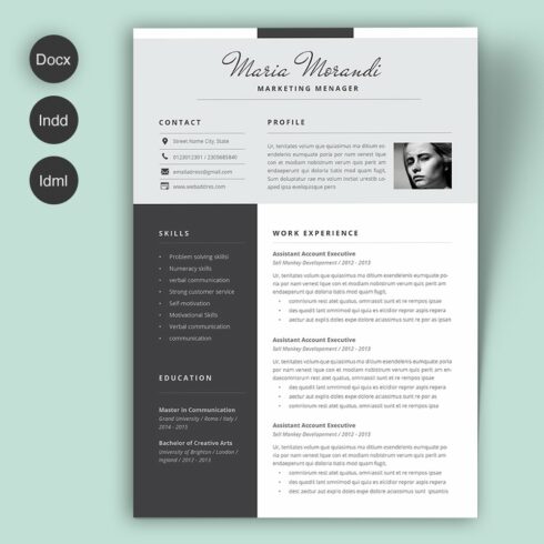 Professional resume template with a black and white color scheme.