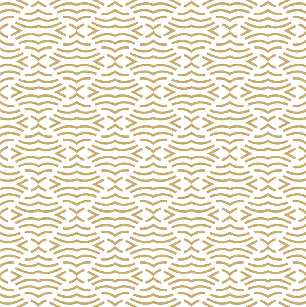 White and gold pattern with wavy lines.