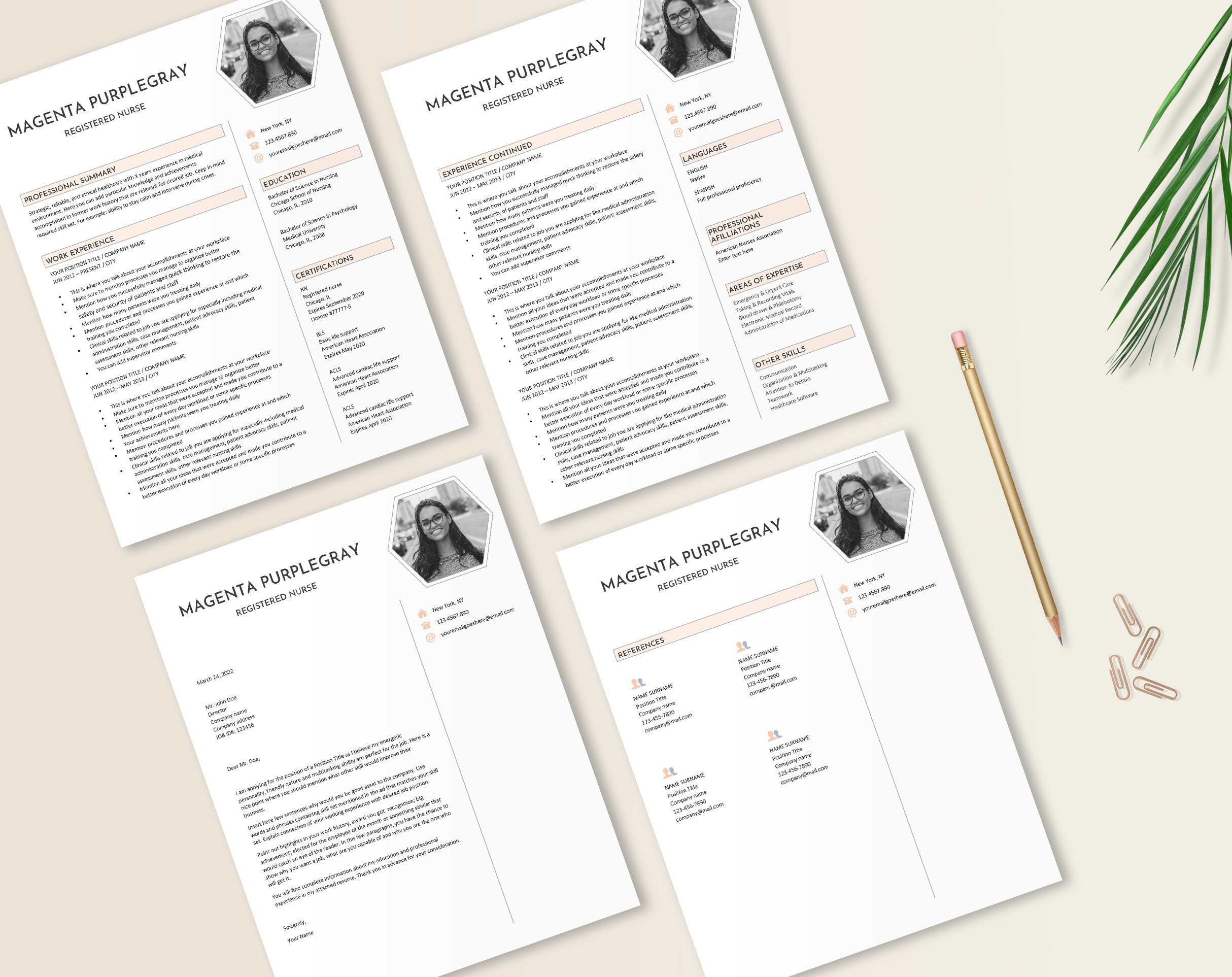 Set of three resume templates on a table.