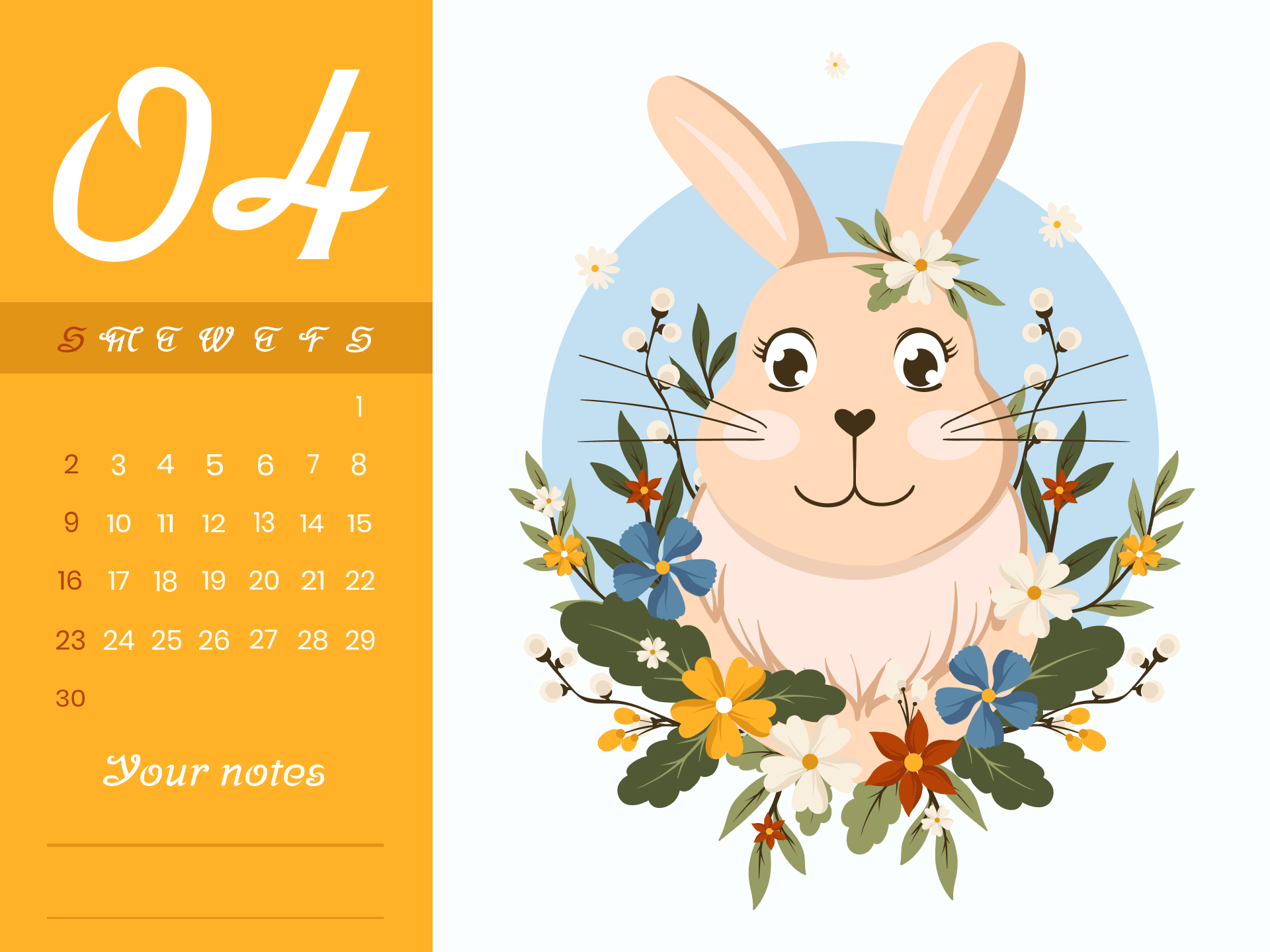 Free April Calendar with Rabbits – MasterBundles