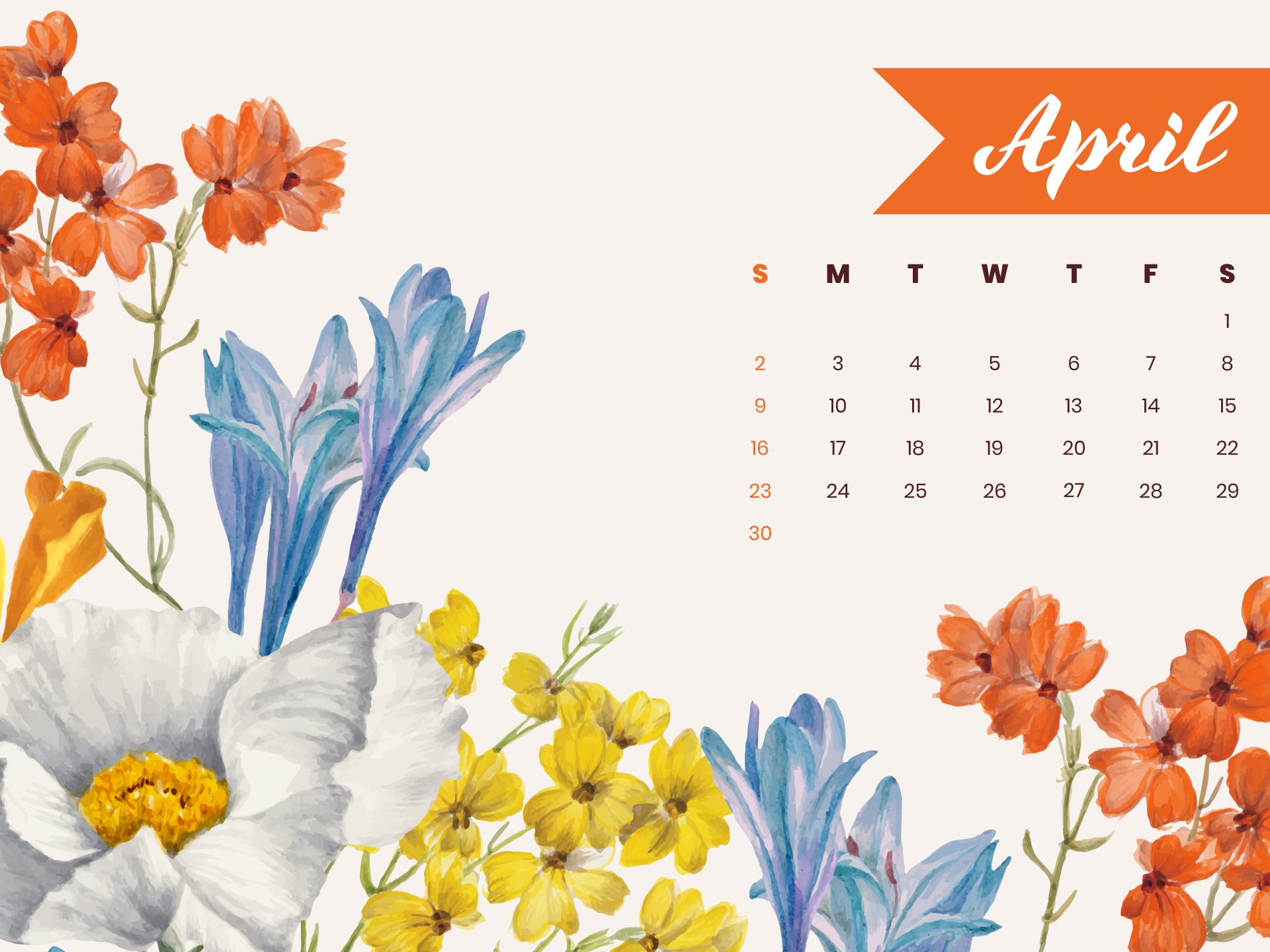 Calendar with a bunch of flowers on it.