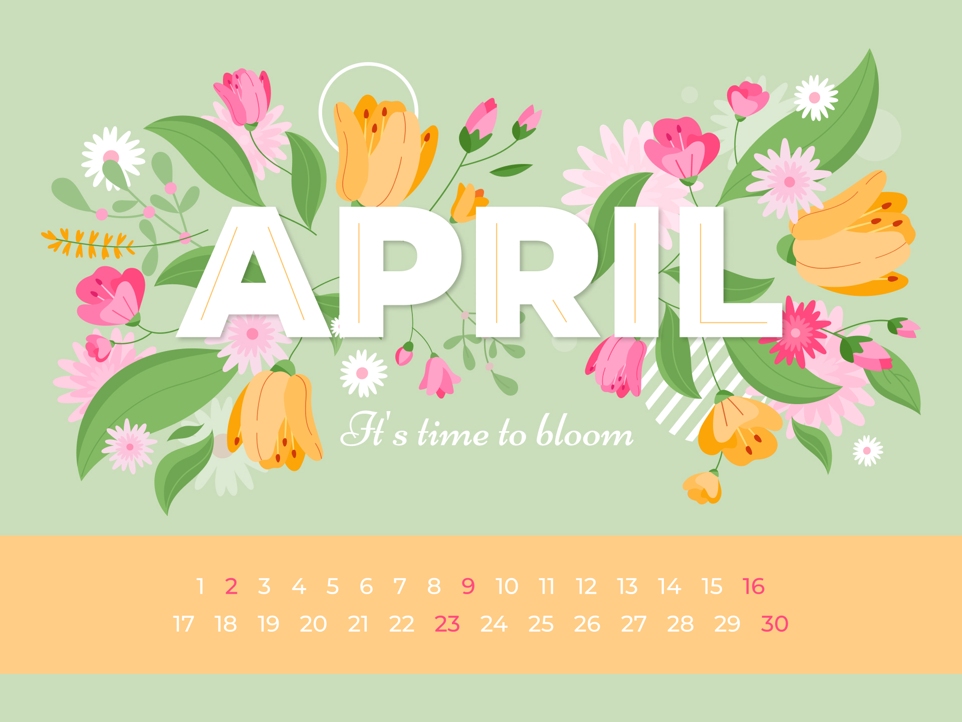 Calendar with flowers and the word april on it.