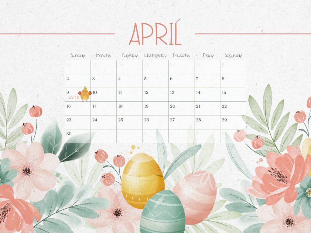 Free Aesthetic April Calendar MasterBundles