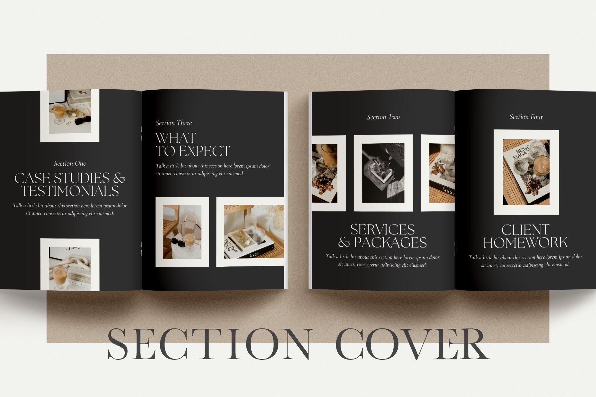 7 elegant black and beige services and pricing guide magazine client brochure editable canva template 961