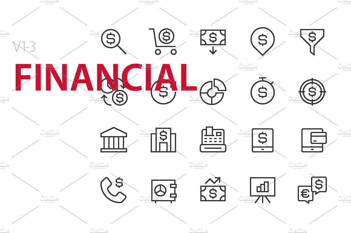 60 Financial UI icons cover image.