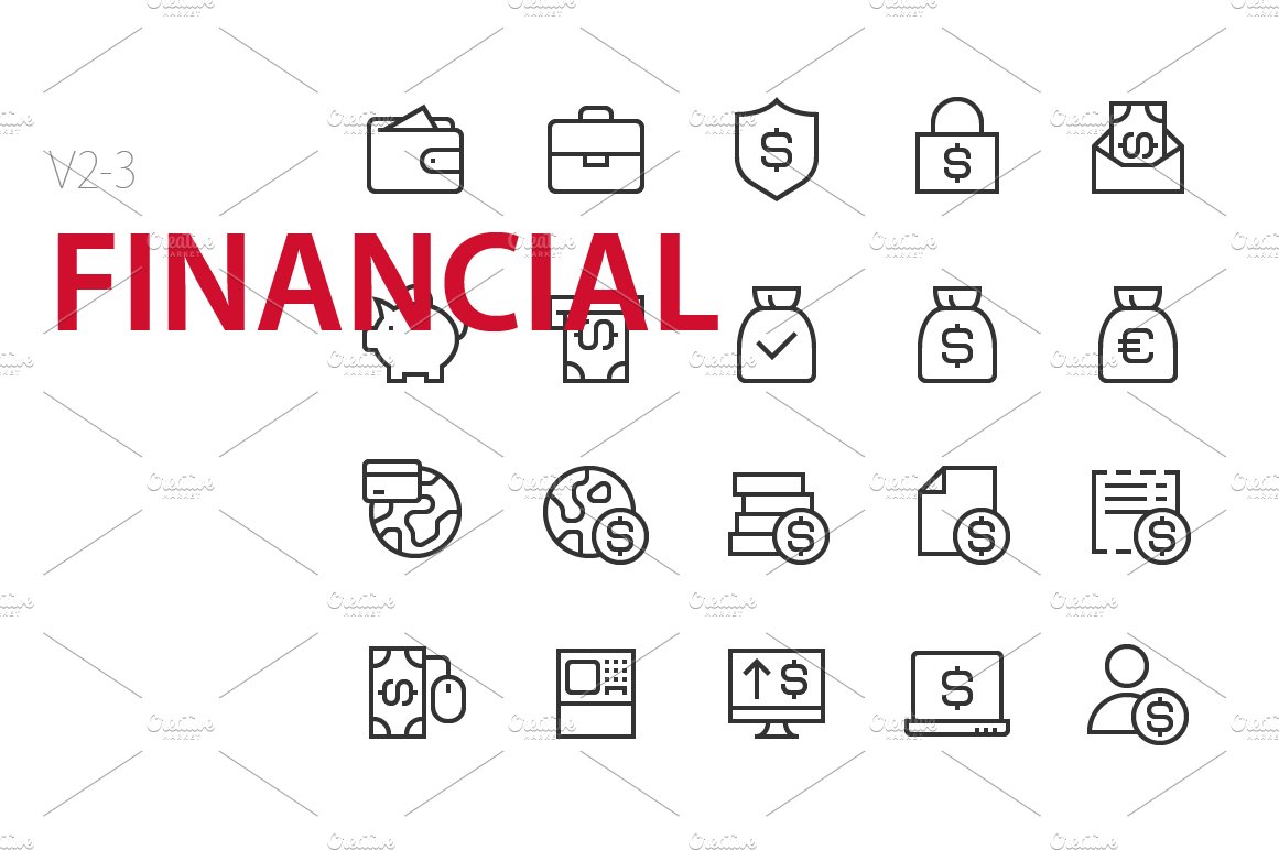 60 Financial UI icons preview image.