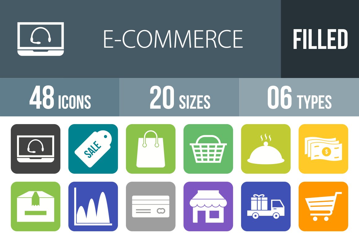48 Ecommerce Filled Round Icons cover image.
