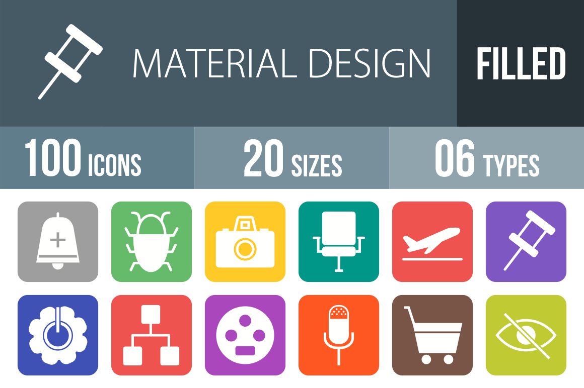 100 Material Flat Round Corner Icons cover image.