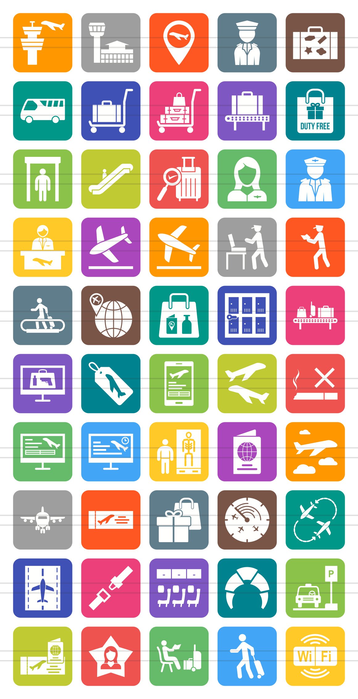 50 Airport Flat Round Corner Icons preview image.