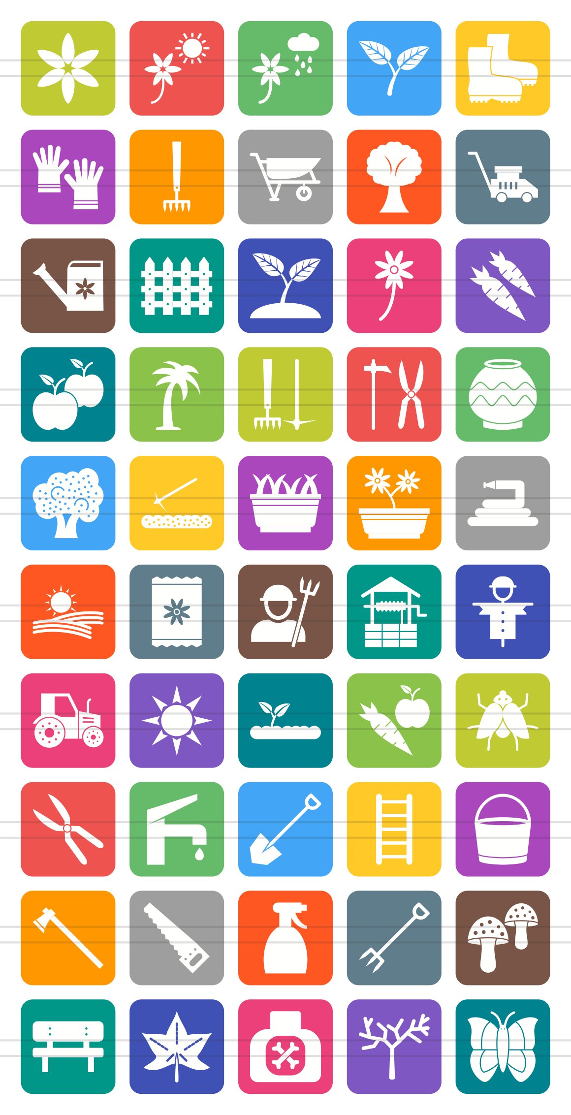 50 Gardening Line Filled Round Icons preview image.