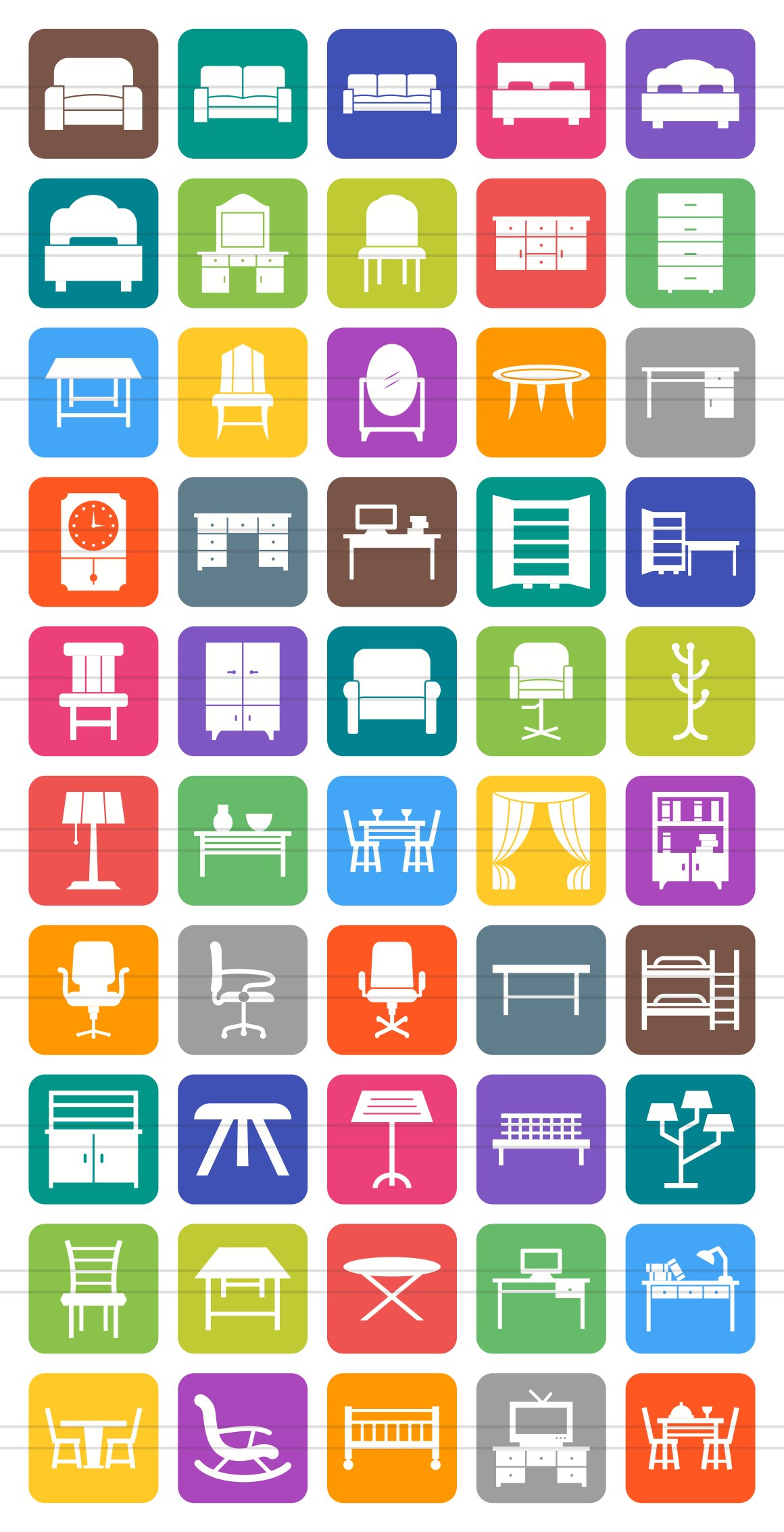 50 Furniture Flat Round Corner Icons preview image.
