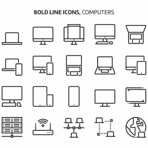 Computers, bold line icons cover image.