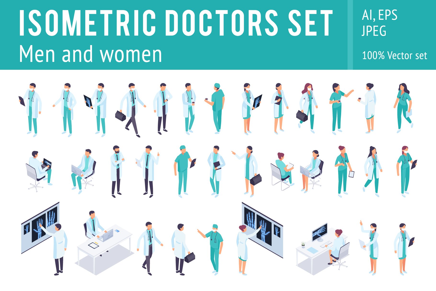 Isometric doctors set cover image.