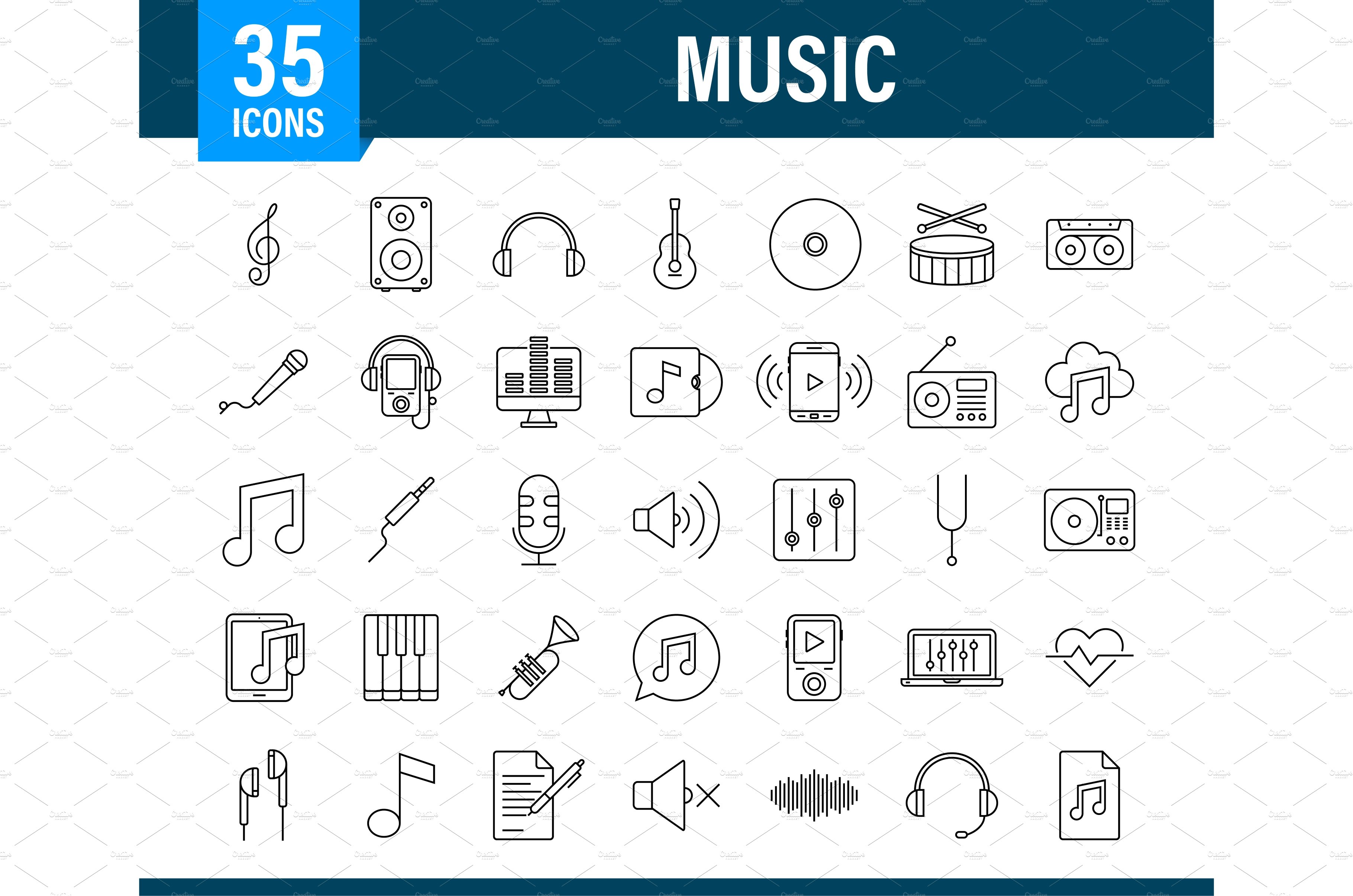 Music icon in flat style. Music cover image.