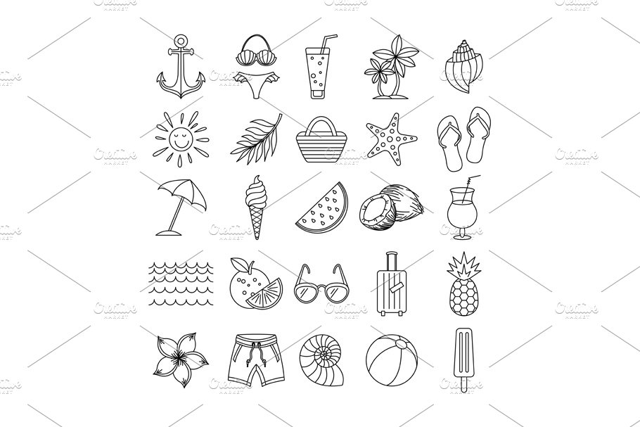 vector Summer Icons Set Outline cover image.