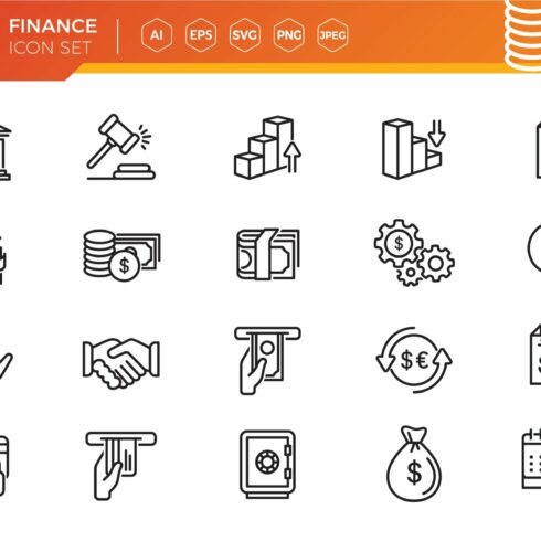 Finance and money line icon set cover image.