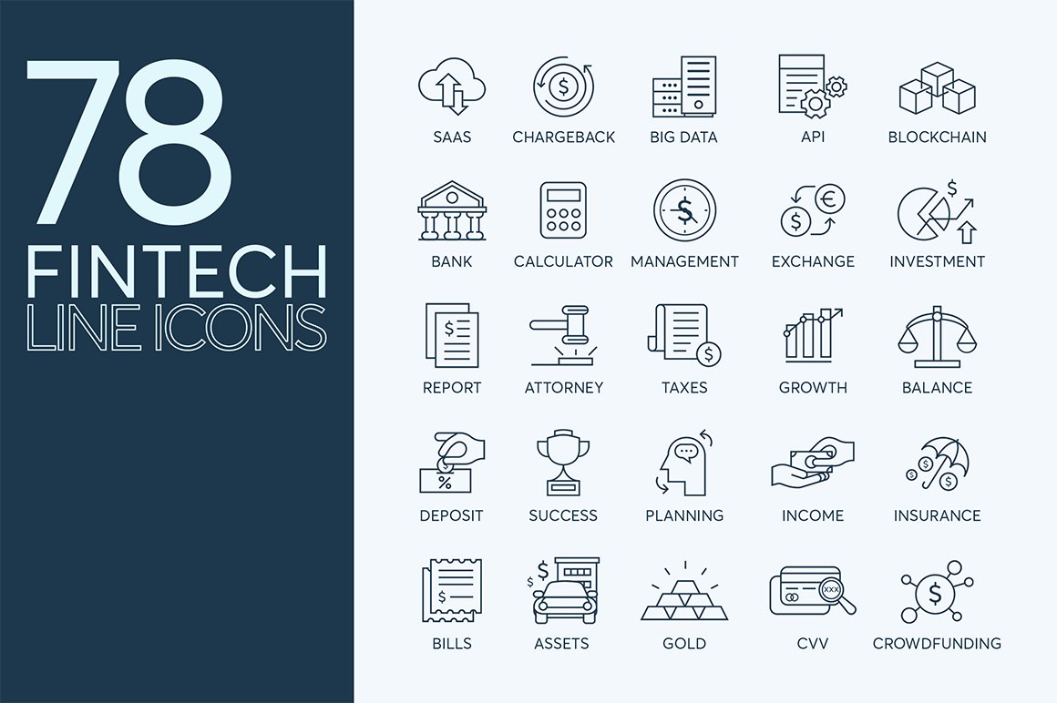78 Fintech Line Icons cover image.