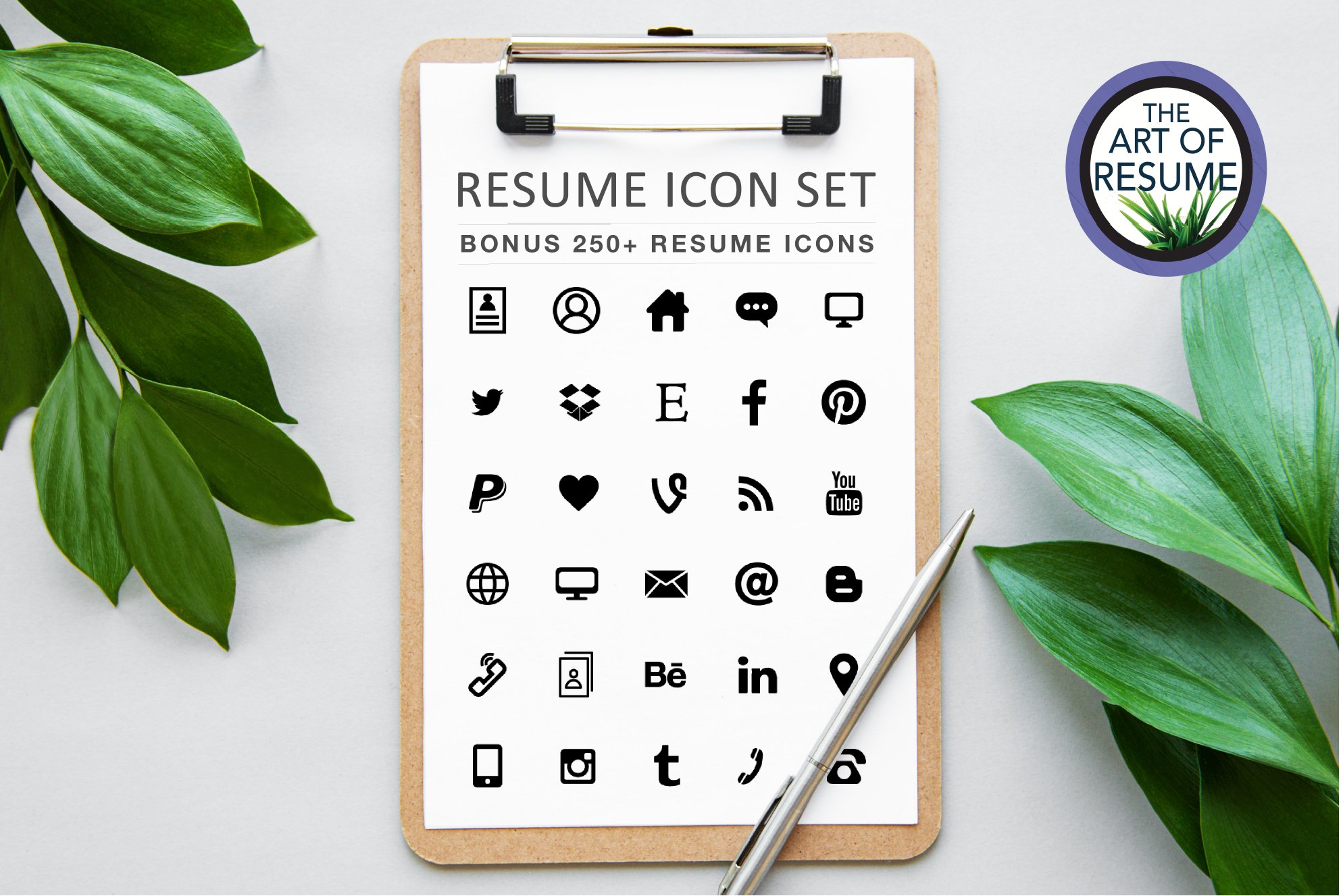 Clipboard with a list of icons on it.