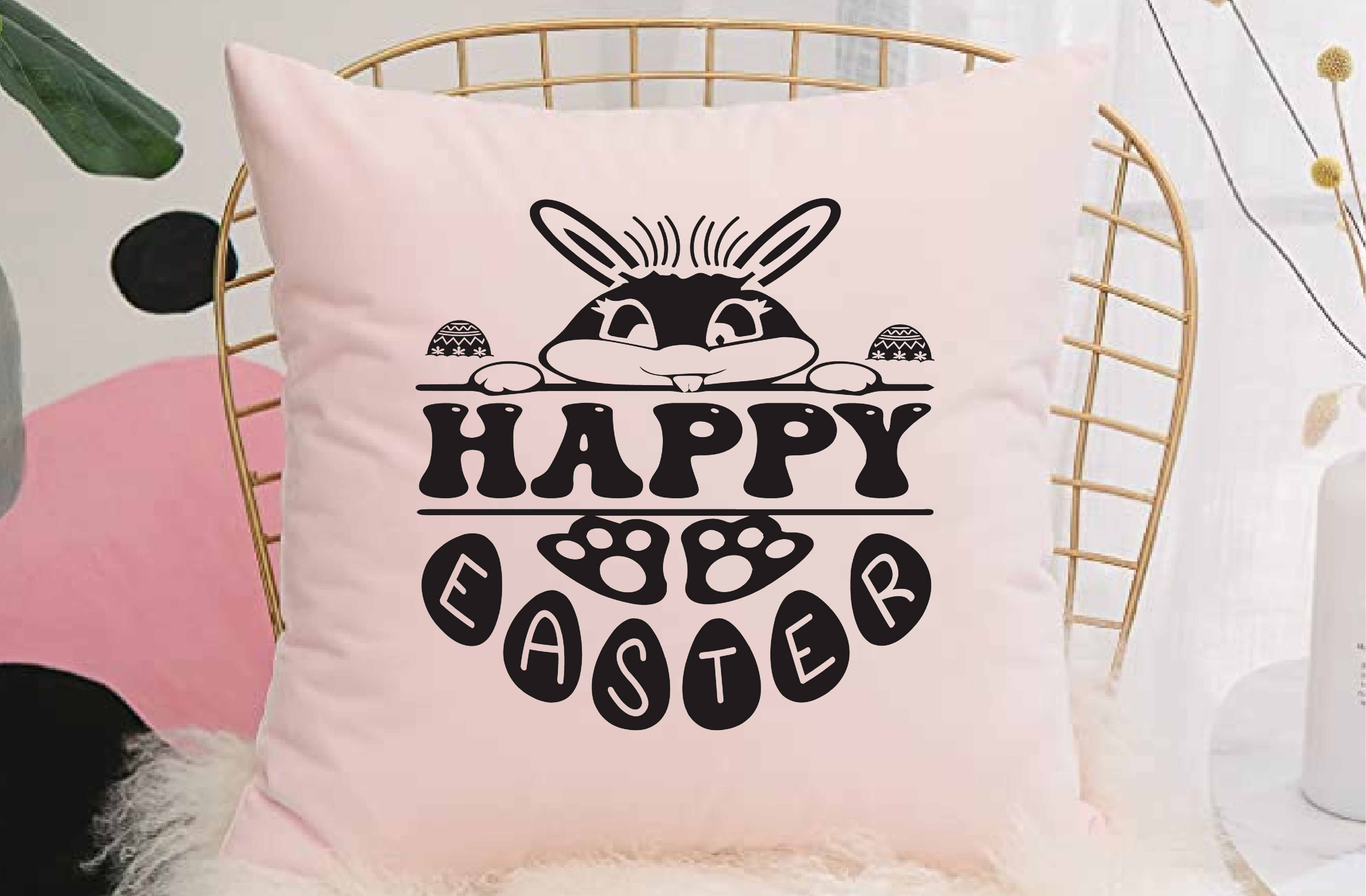 Pink pillow with the words happy easter on it.