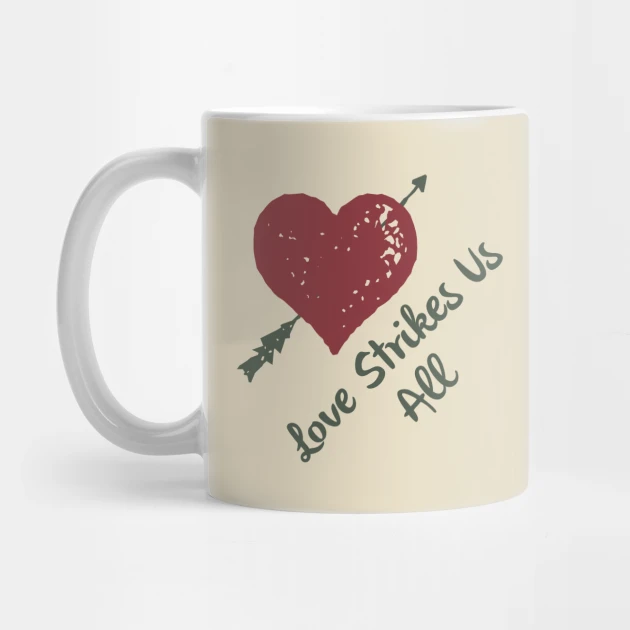Coffee mug with a heart and an arrow on it.