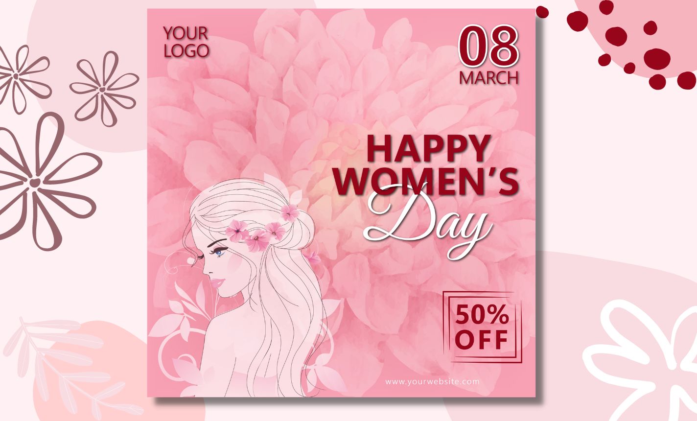 Woman's day flyer with flowers.