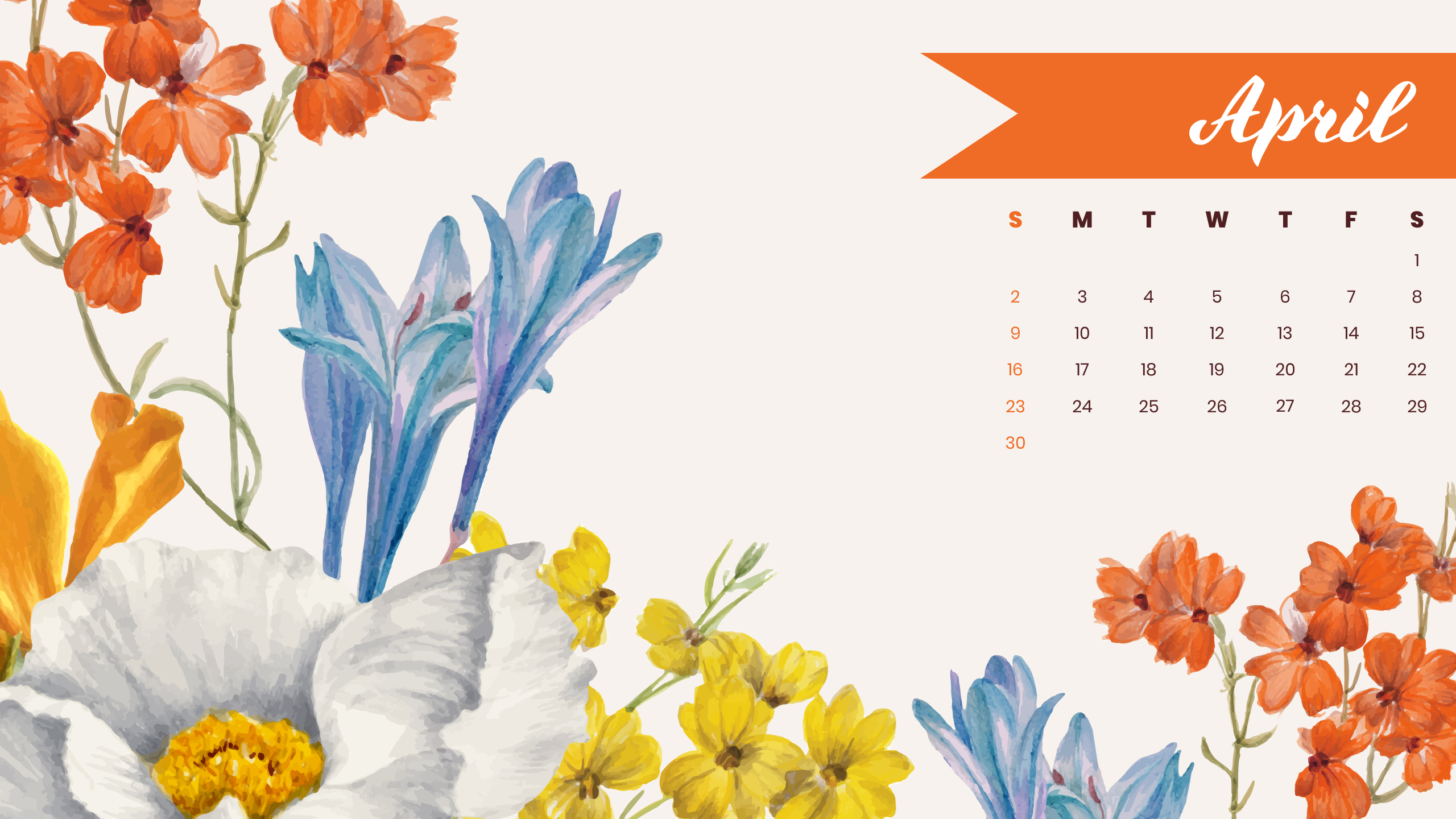 Calendar with a bunch of flowers on it.