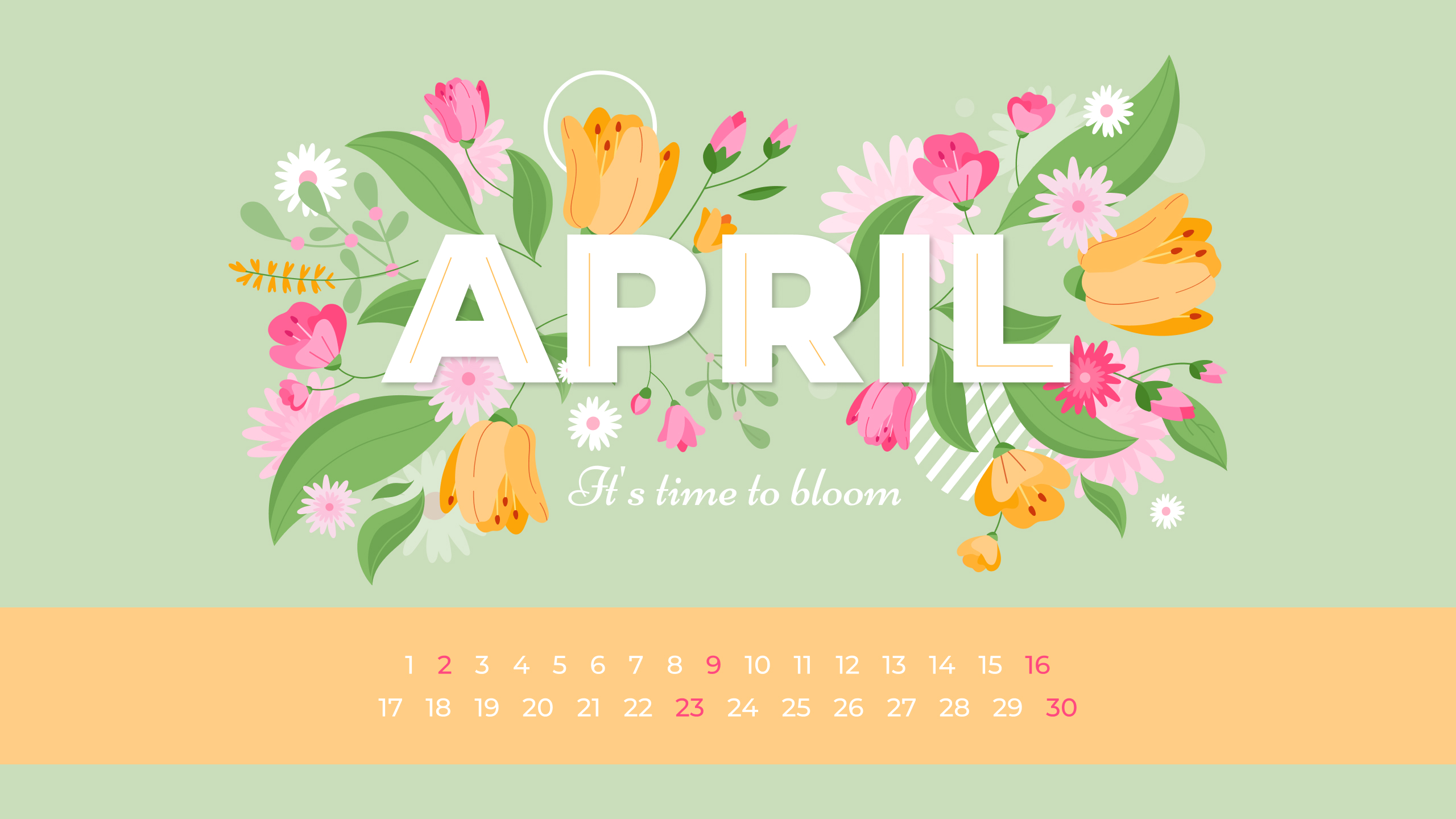 Calendar with flowers and the word april on it.