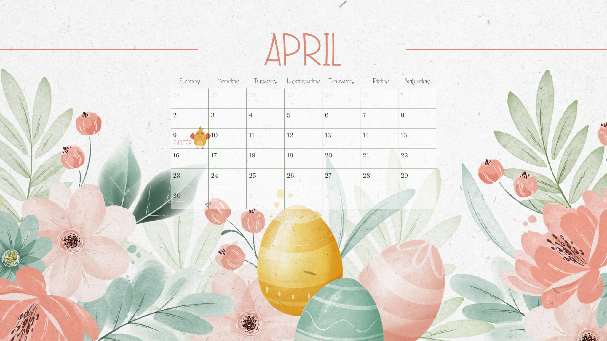 Free Aesthetic April Calendar MasterBundles