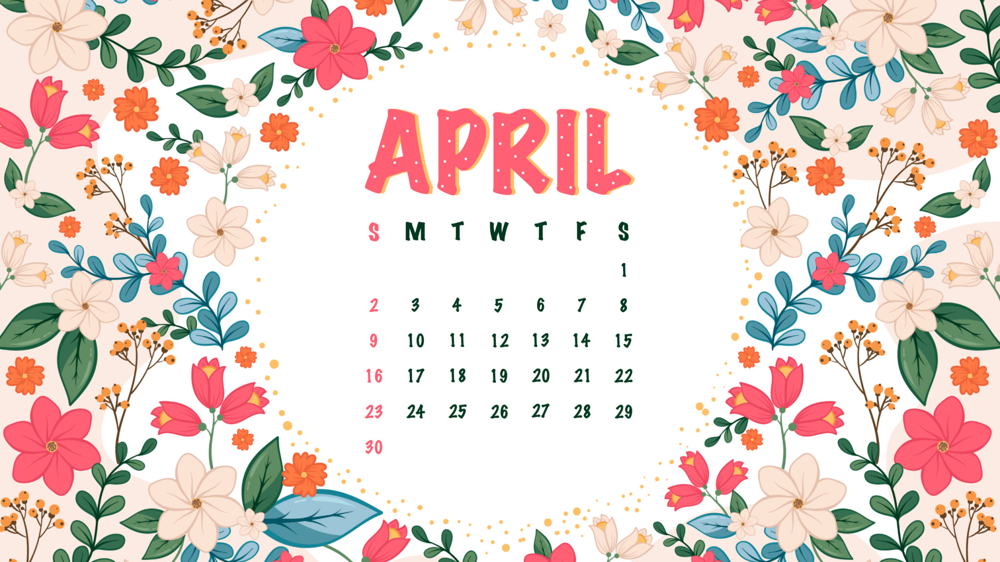 Free Pink Flowers April Calendar – MasterBundles