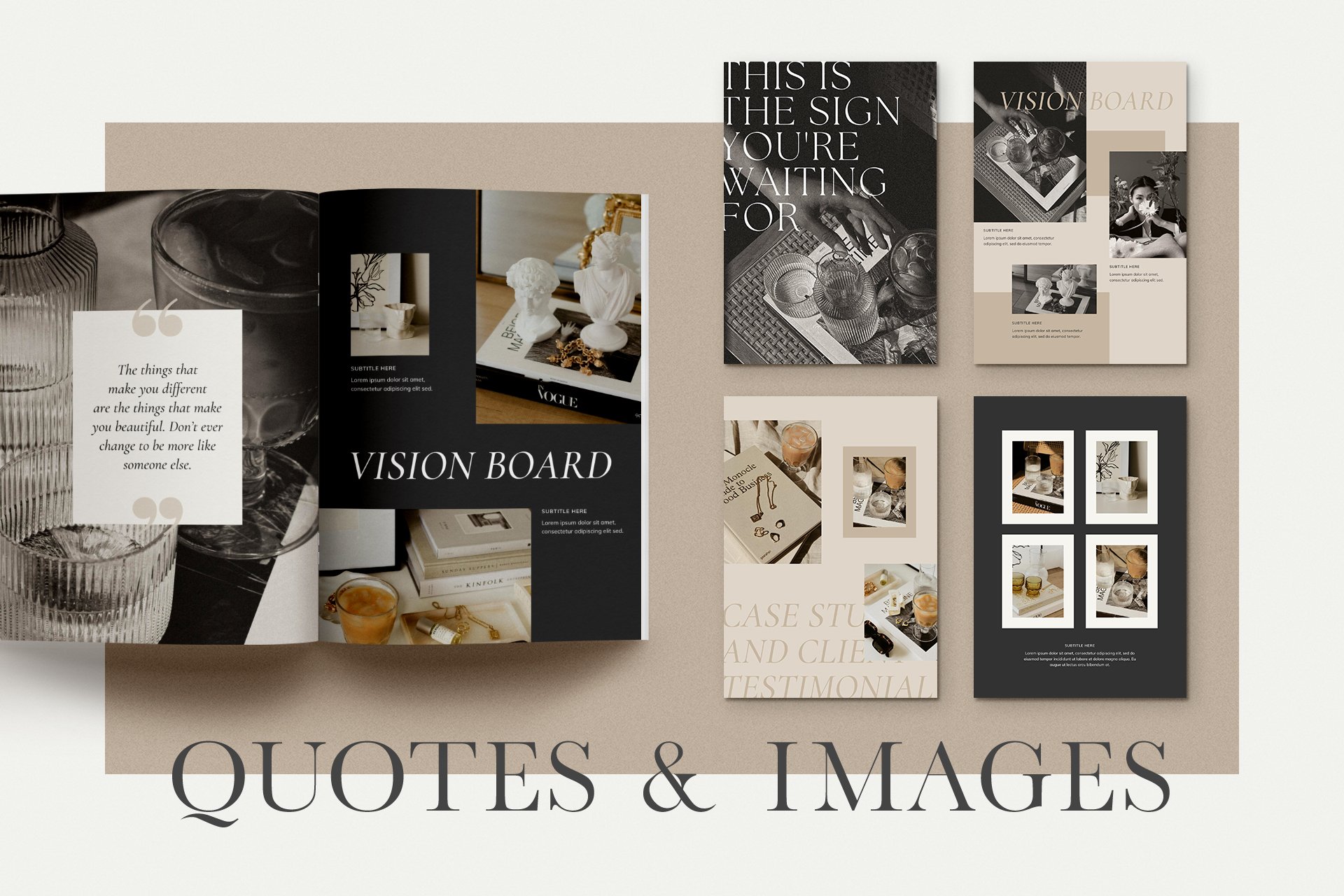 8 elegant black and beige services and pricing guide magazine client brochure editable canva template 813