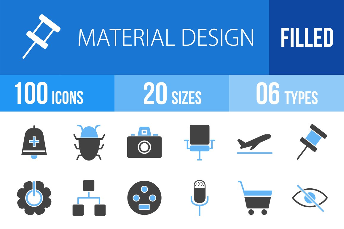 100 Material Design Blue&Black Icons cover image.