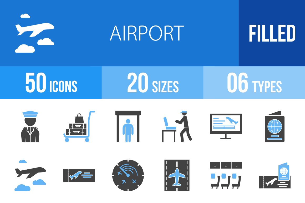 50 Airport Blue & Black Icons cover image.