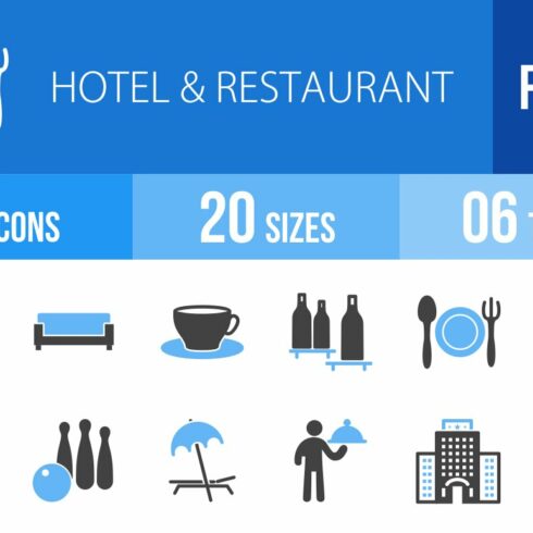 60 Hotel&Restaurant Blue&Black Icons cover image.