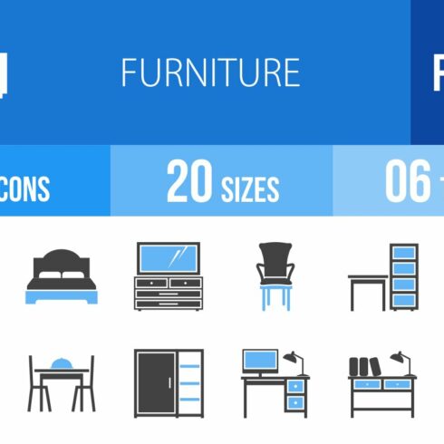50 Furniture Blue & Black Icons cover image.
