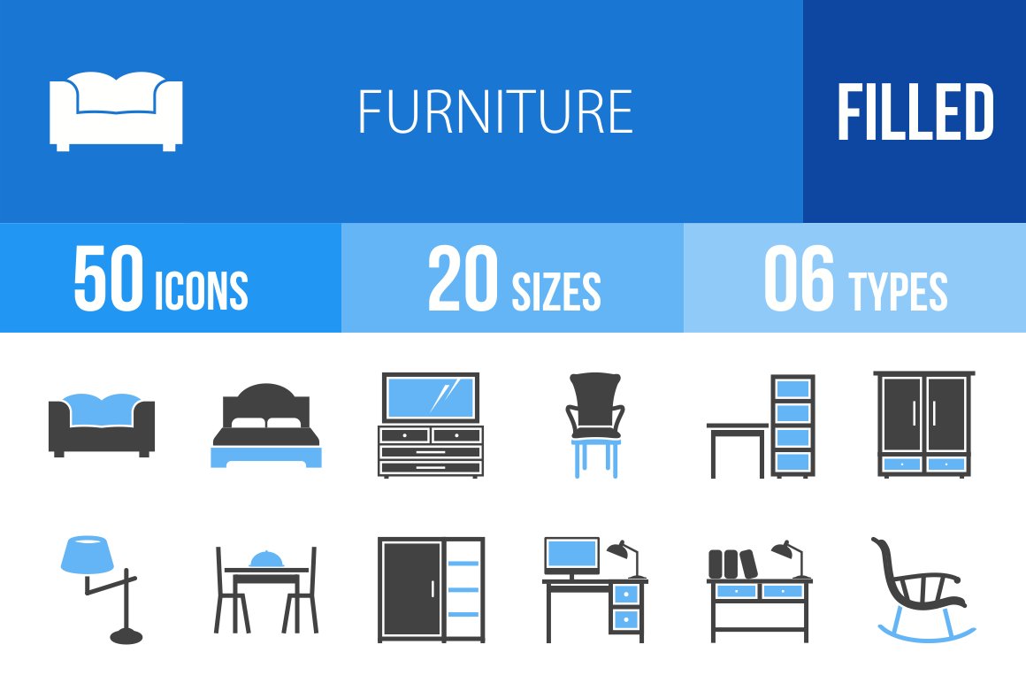50 Furniture Blue & Black Icons cover image.