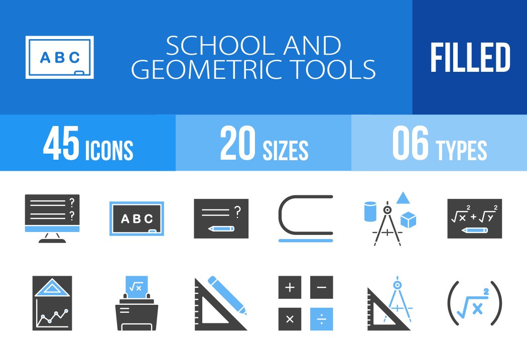 45 School and Geometric Filled Icons cover image.