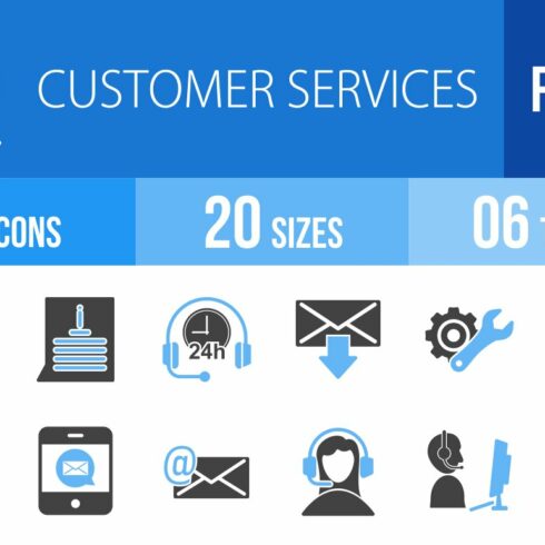 50 Customer Service Blue Black Icons cover image.