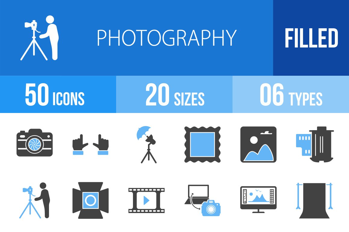 50 Photography Blue & Black Icons cover image.