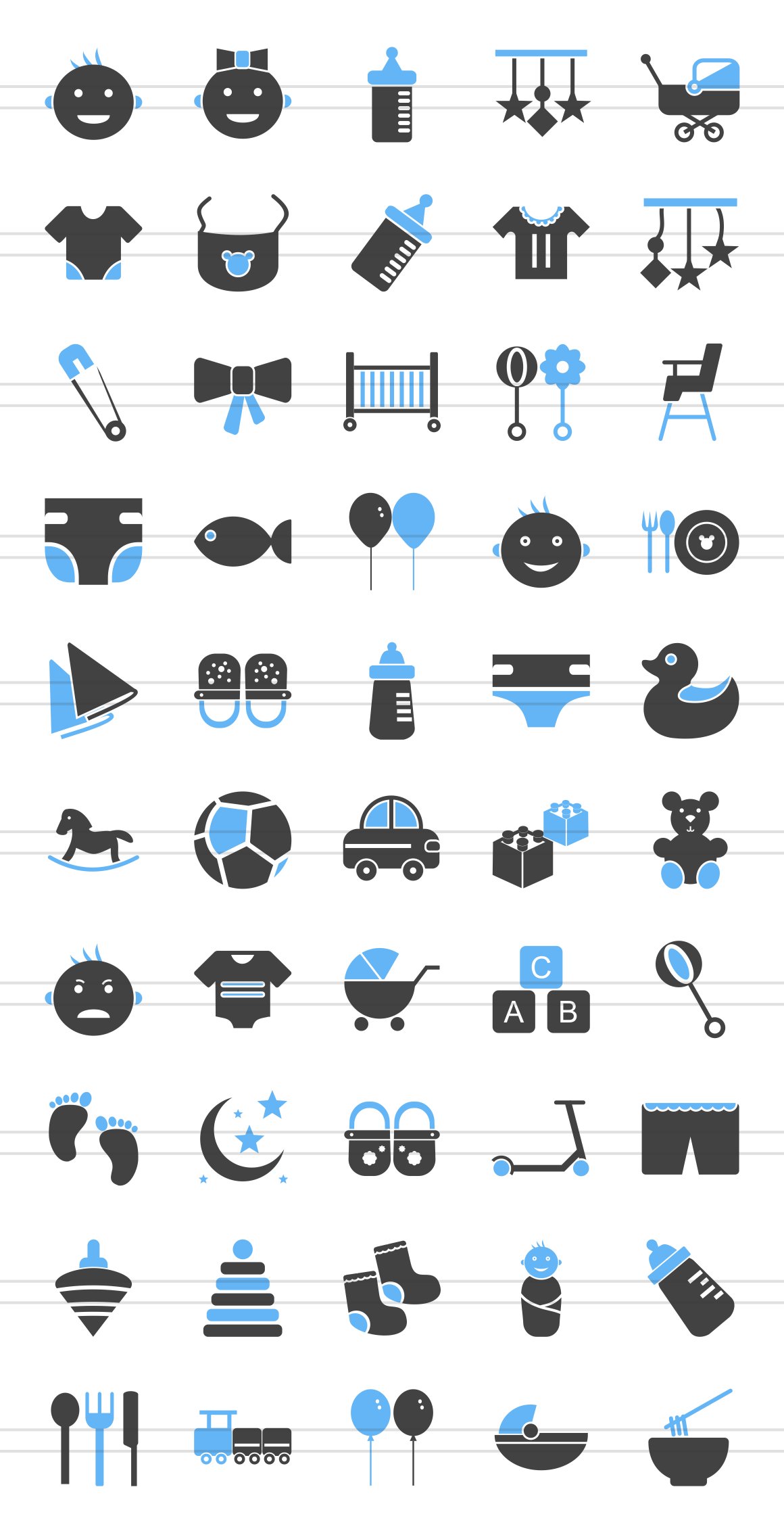 50 Baby Blue & Black Icons preview image.