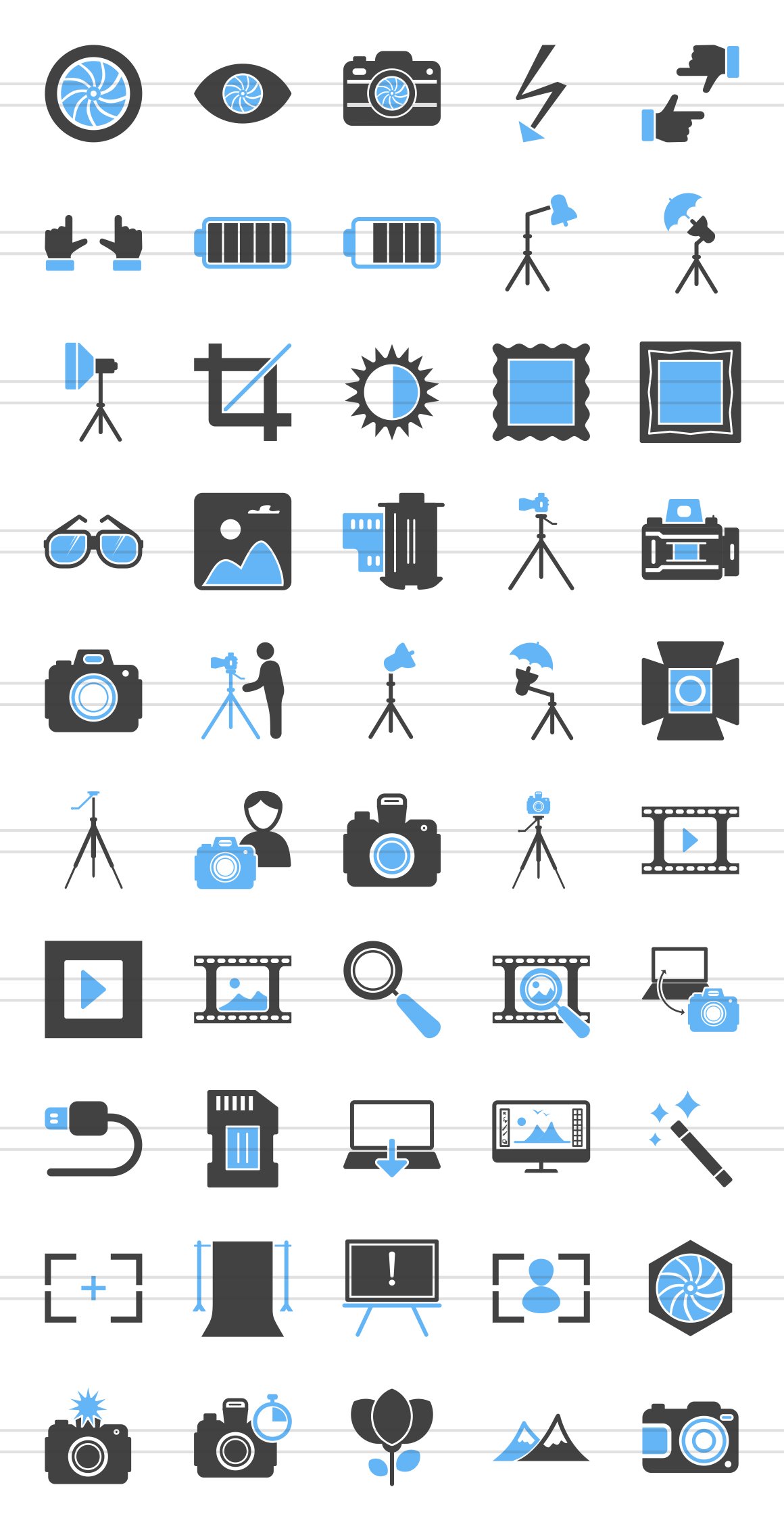 50 Photography Blue & Black Icons preview image.