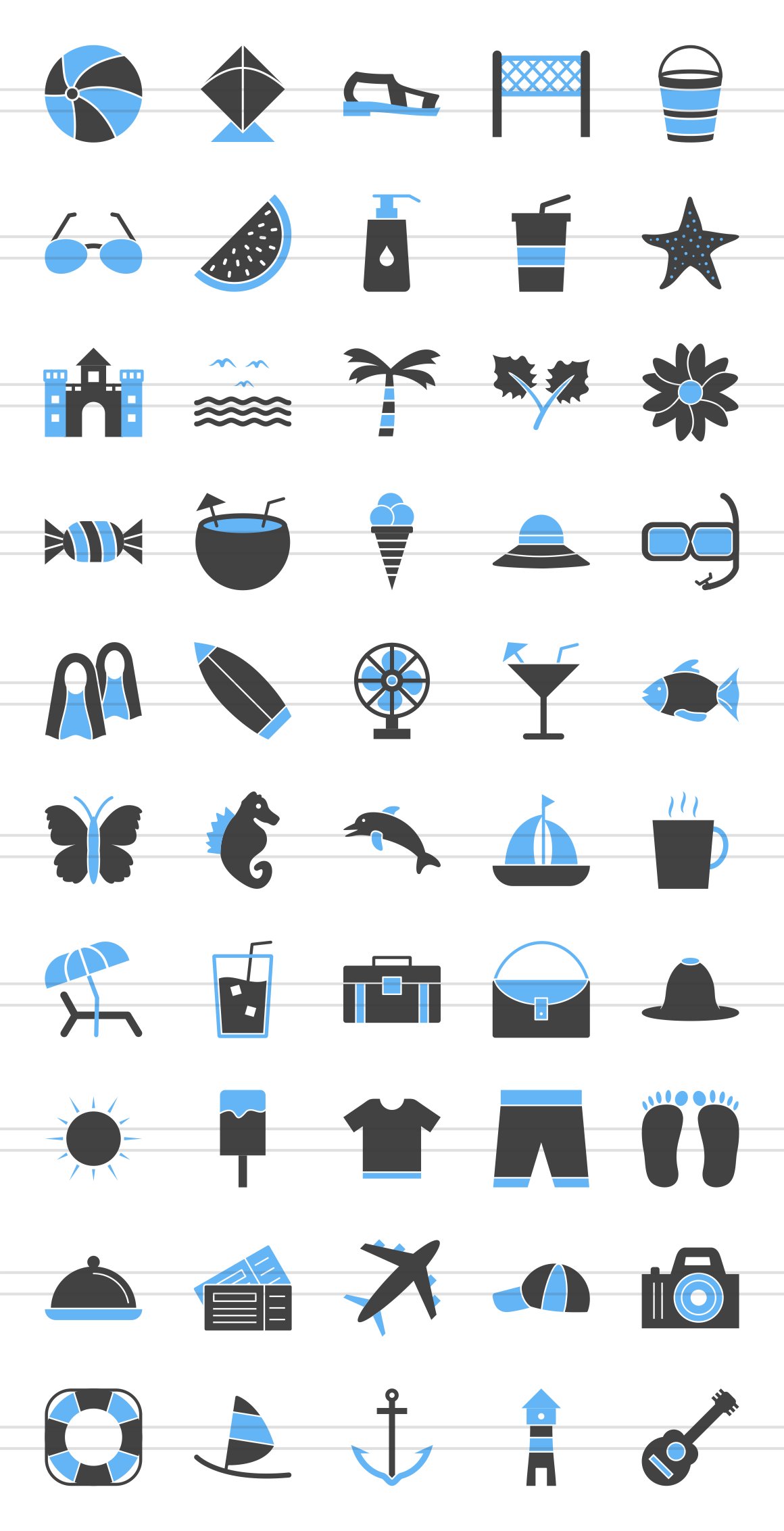 50 Summer Blue & Black Icons preview image.