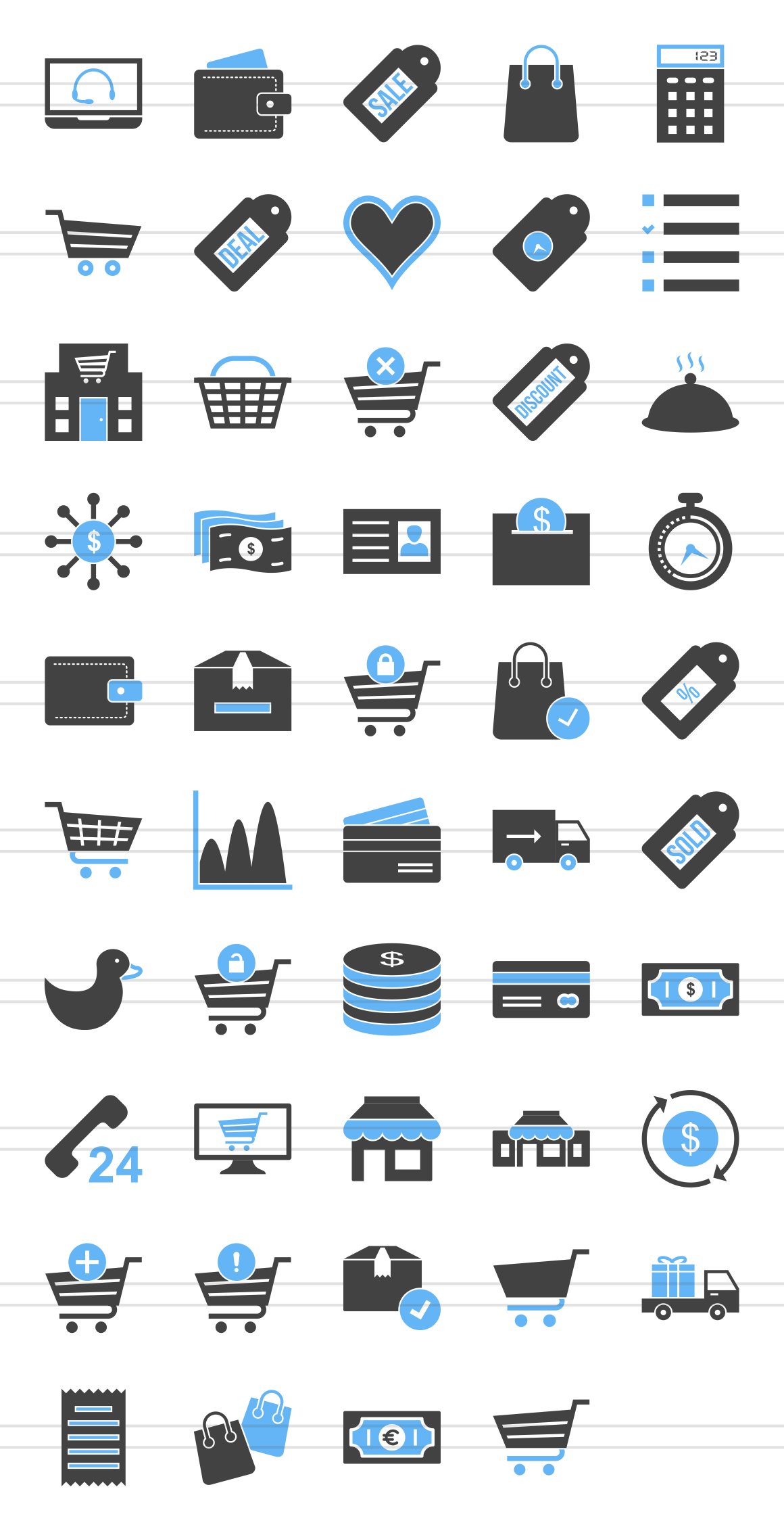 48 Ecommerce Blue & Black Icons preview image.